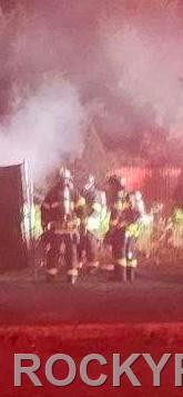 Dumpster Fire: Crews operate hose lines to extinguish an outside dumpster fire while other members overhaul.  2024