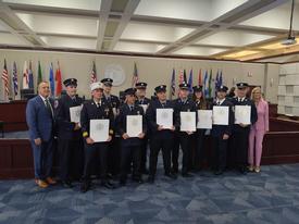 Members of Co.1 and Sound Beach FD receiving recognition for their life saving efforts during rain storm with occupants trapped.   
Photo not mine. 